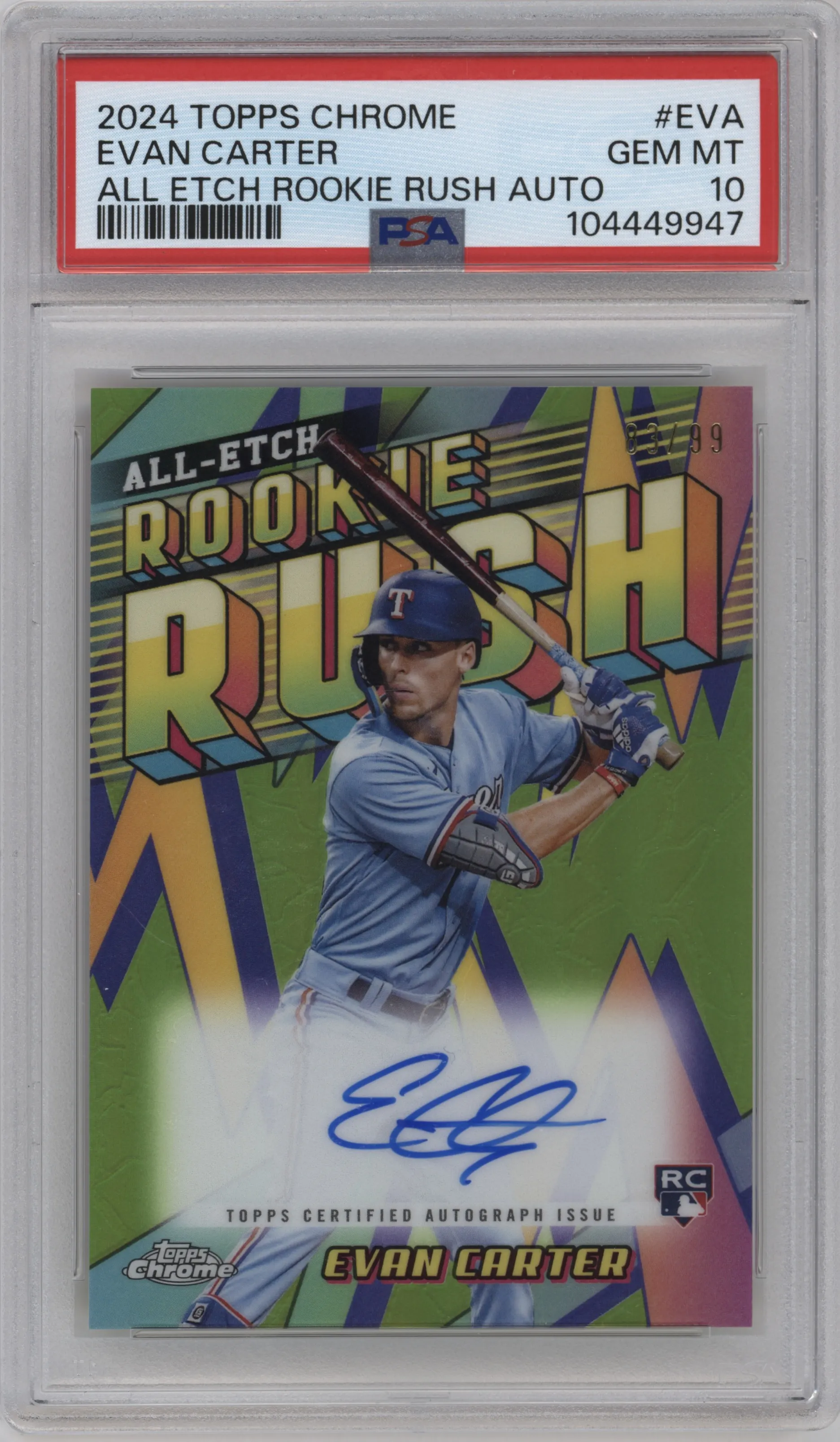 2024 Topps Chrome All Etch Rke.Rush Au. Evan Carter PSA 10