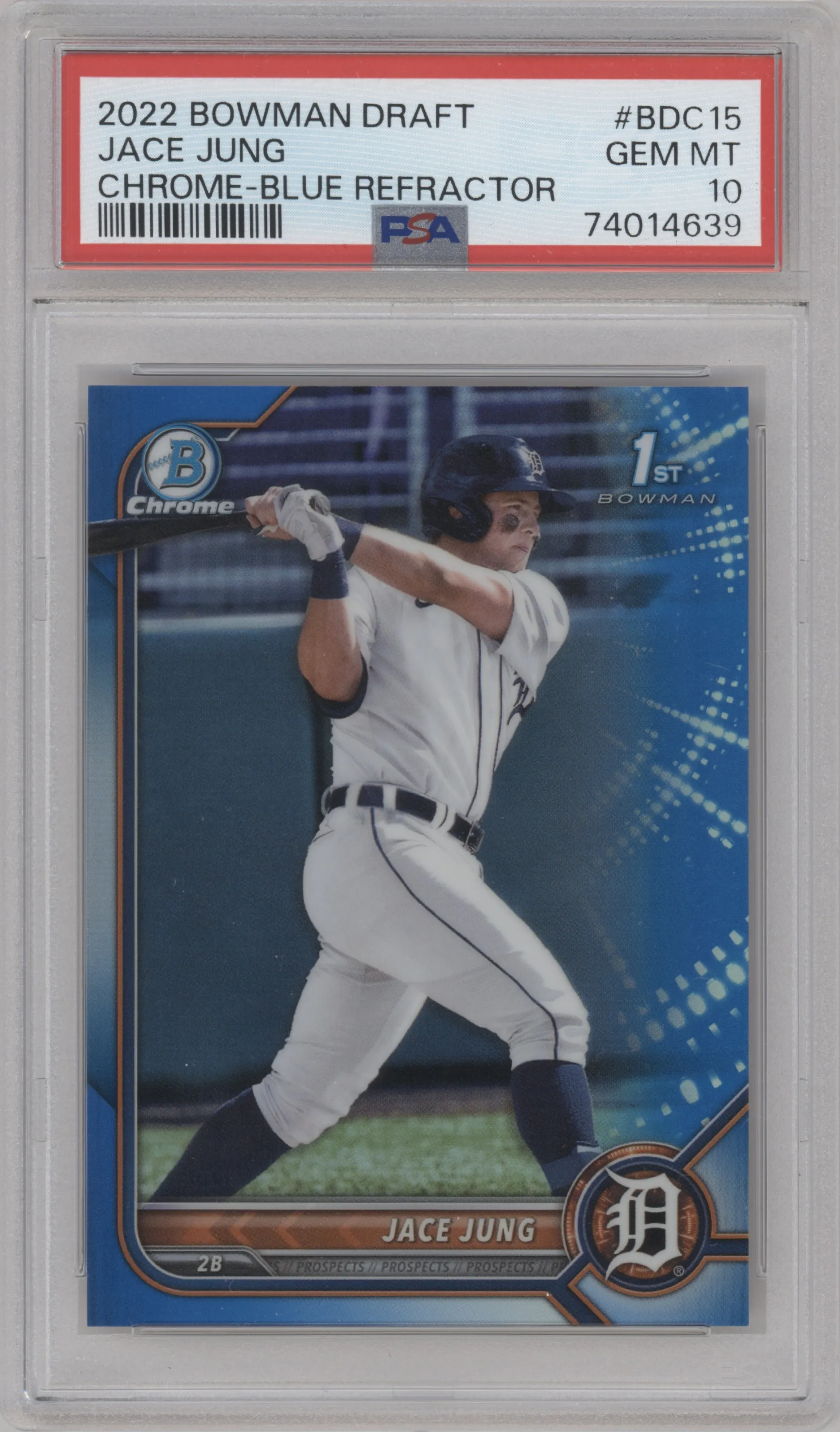 2022 Bowman Draft Chrome Jace Jung Blue Refractor PSA 10