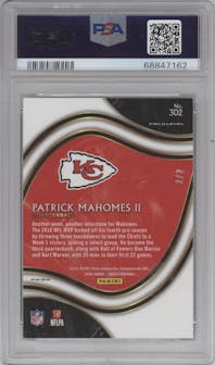 Patrick Mahomes II from the 2020 Panini Select set featuring a Green/Black Snakeskin parallel graded by PSA and given an overall grade of 9.