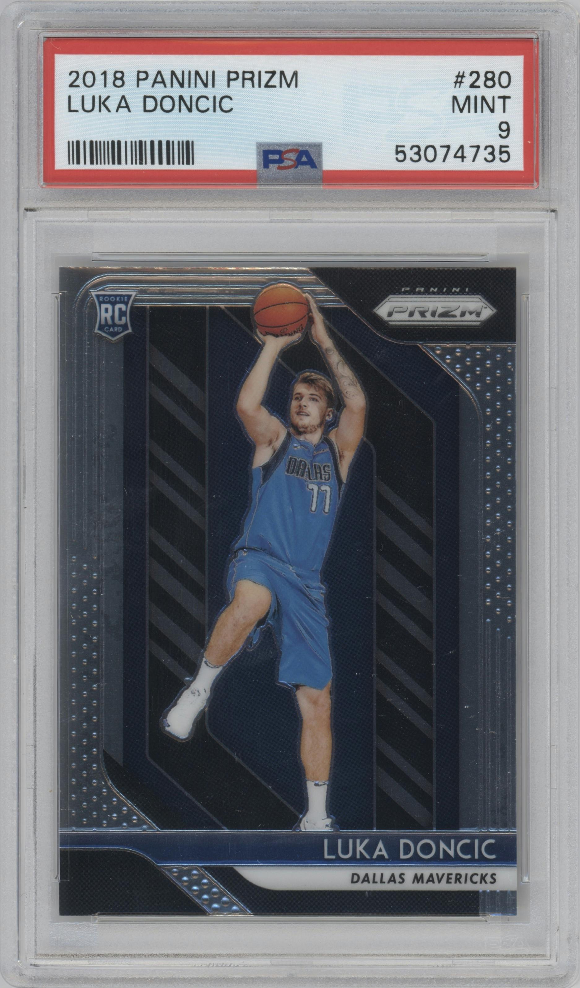 Luka Doncic from the 2018-19 Panini Prizm set graded by PSA and given an overall grade of 9.