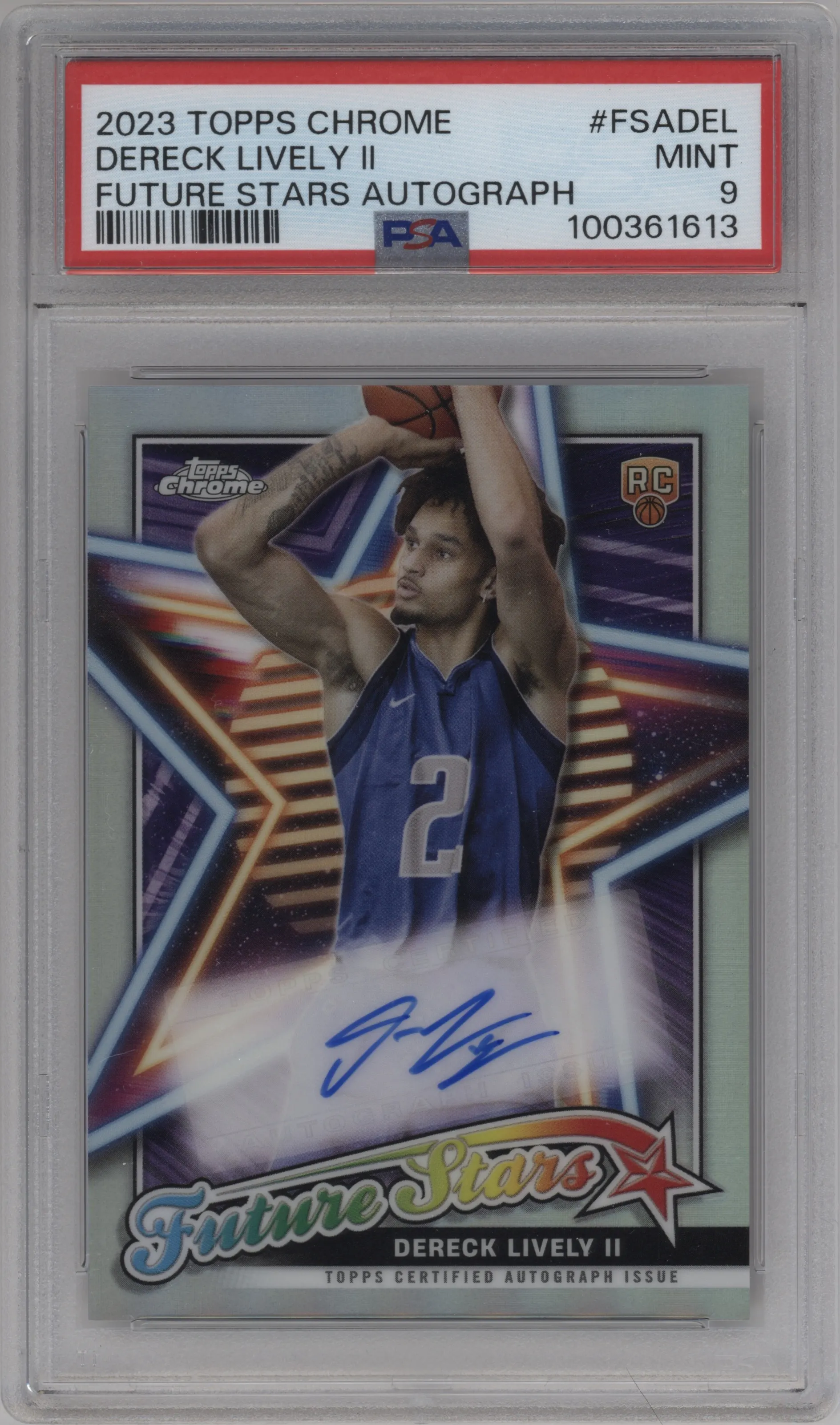 2023 Topps Chrome Future Stars Auto Dereck Lively II PSA 9