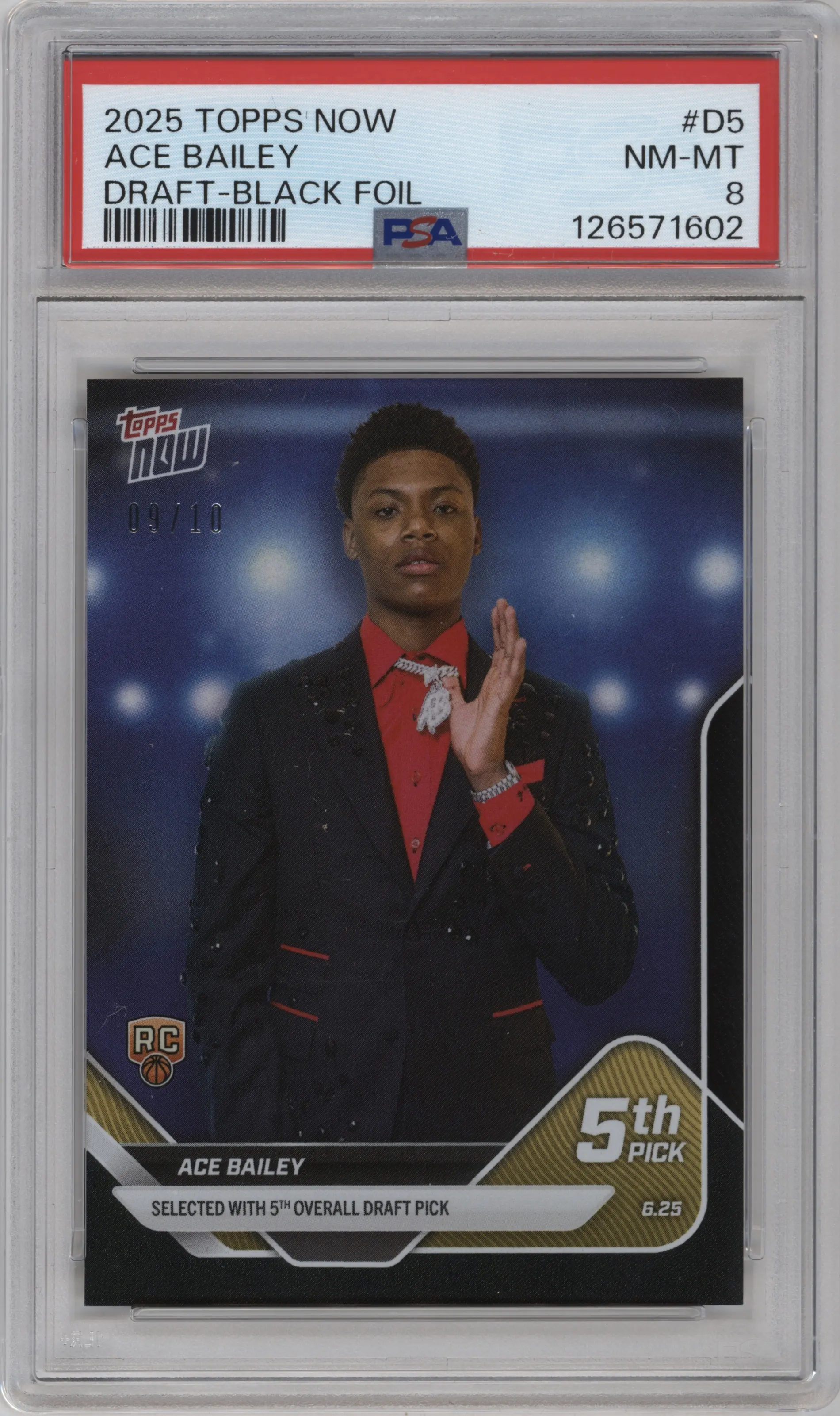2025 Topps Now Ace Bailey Black Foil PSA 8