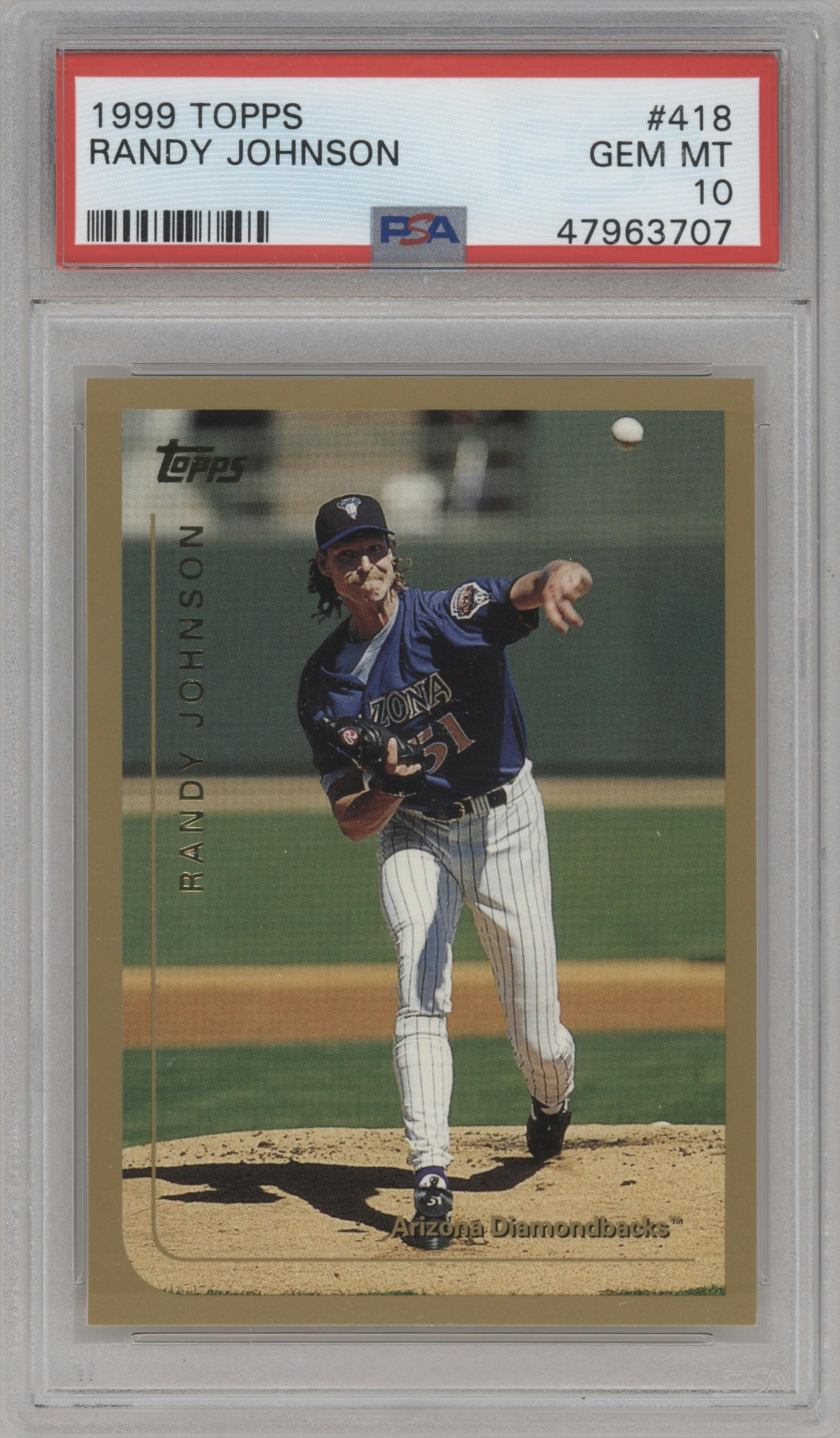 Randy Johnson from the 1999 Topps set graded by PSA and given an overall grade of 10.