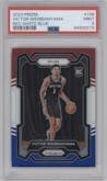 Victor Wembanyama from the 2023-24 Panini Prizm set featuring a Red White Blue Prizm parallel graded by PSA and given an overall grade of 9.