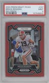 Brock Bowers from the 2024 Panini Prizm Draft Picks set featuring a Red parallel graded by PSA and given an overall grade of 9.