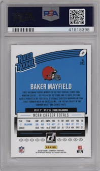 Baker Mayfield from the 2018 Panini Donruss set graded by PSA and given an overall grade of 9.