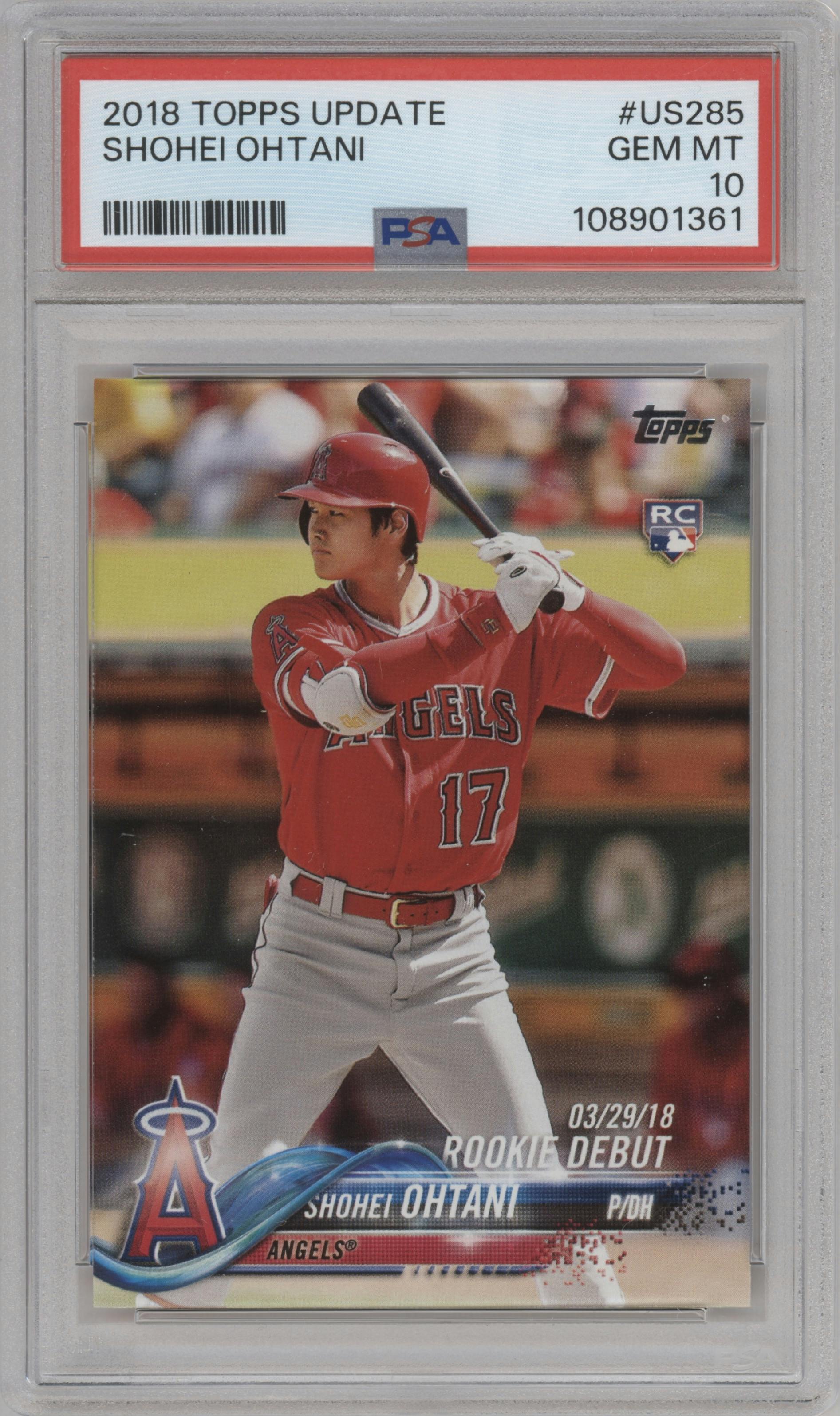 Shohei Ohtani from the 2018 Topps Update set graded by PSA and given an overall grade of 10.