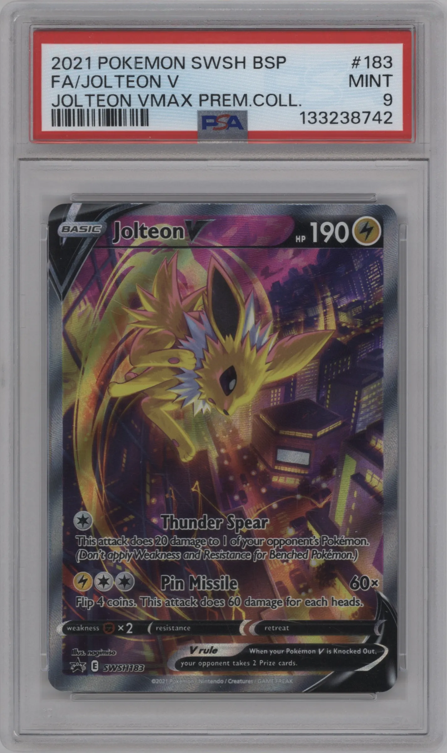 2021 Pokemon SWSH Jolteon V Jolteon VMAX Premium Collection #SWSH183 PSA 9