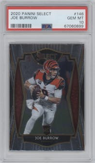 Joe Burrow from the 2020 Panini Select set graded by PSA and given an overall grade of 10.
