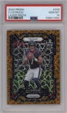 C.J. Stroud from the 2023 Panini Prizm set featuring a Lazer parallel graded by PSA and given an overall grade of 10.
