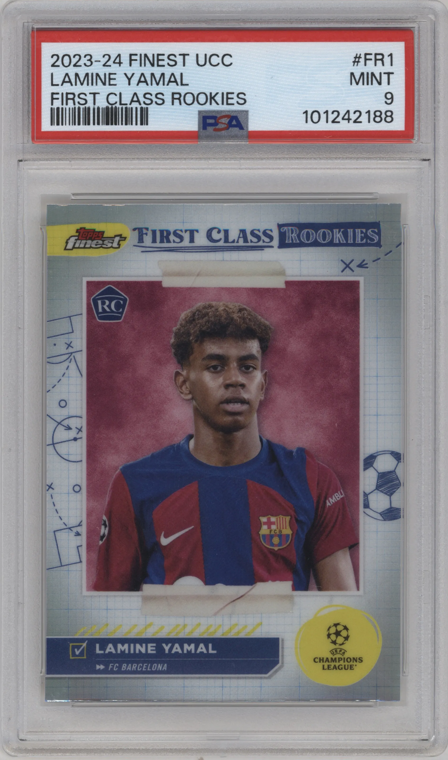 2023 Topps Finest UEFA Club Competitions First Class Rke. Lamine Yamal #FR-1 PSA 9