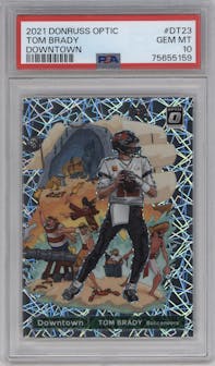 Tom Brady from the 2021 Panini Donruss Optic set graded by PSA and given an overall grade of 10.