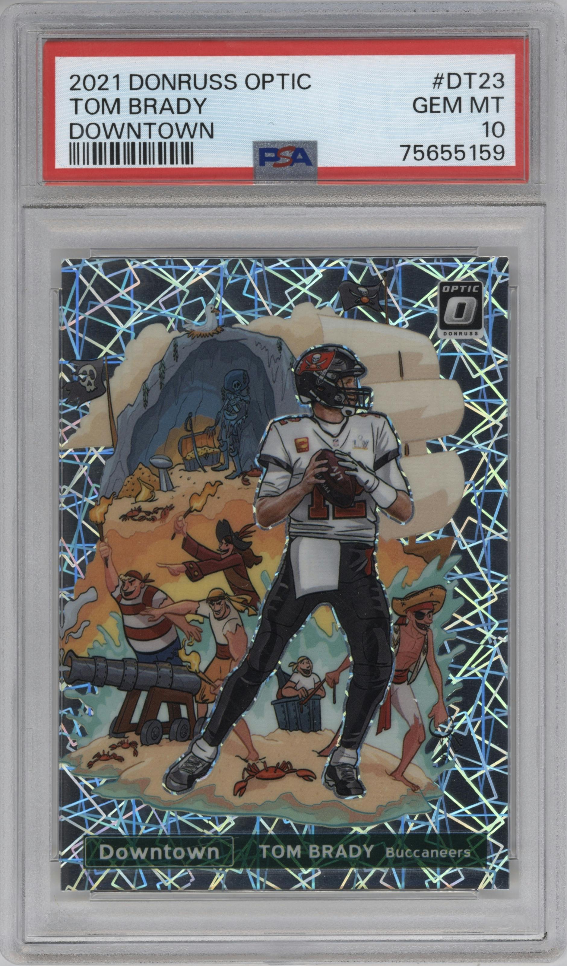 Tom Brady from the 2021 Panini Donruss Optic set graded by PSA and given an overall grade of 10.