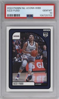 Azzi Fudd from the 2024 Panini NIL set graded by PSA and given an overall grade of 10.