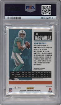 Tua Tagovailoa from the 2020 Panini Contenders Optic set featuring a Teal parallel graded by PSA and given an overall grade of 10.