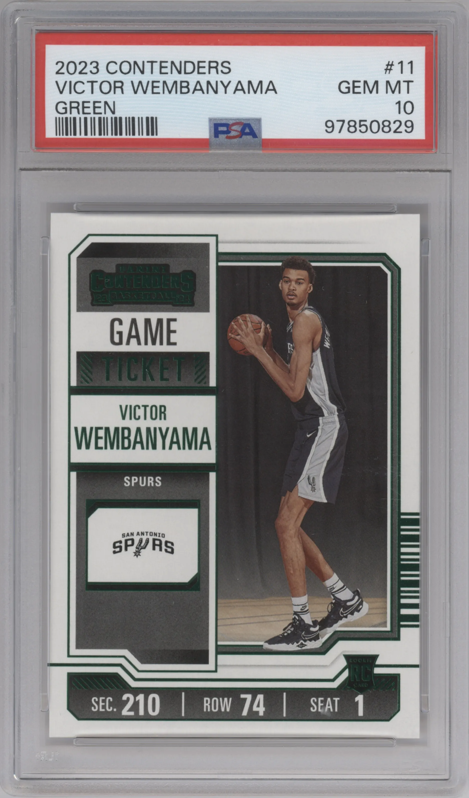 2023 Panini Contenders Victor Wembanyama Game Ticket Green #11 PSA 10