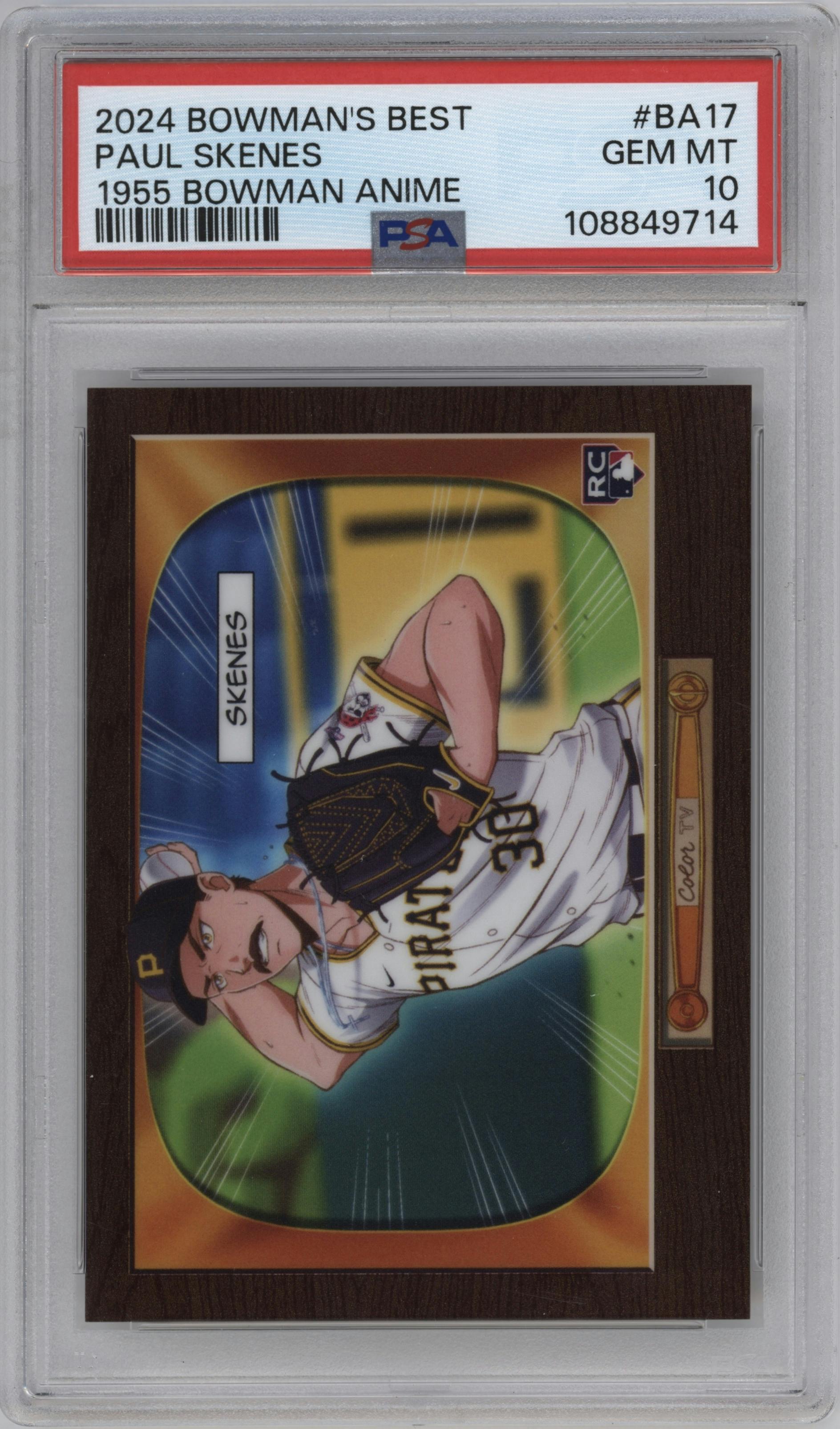 Paul Skenes from the 2024 Bowman's Best set graded by PSA and given an overall grade of 10.