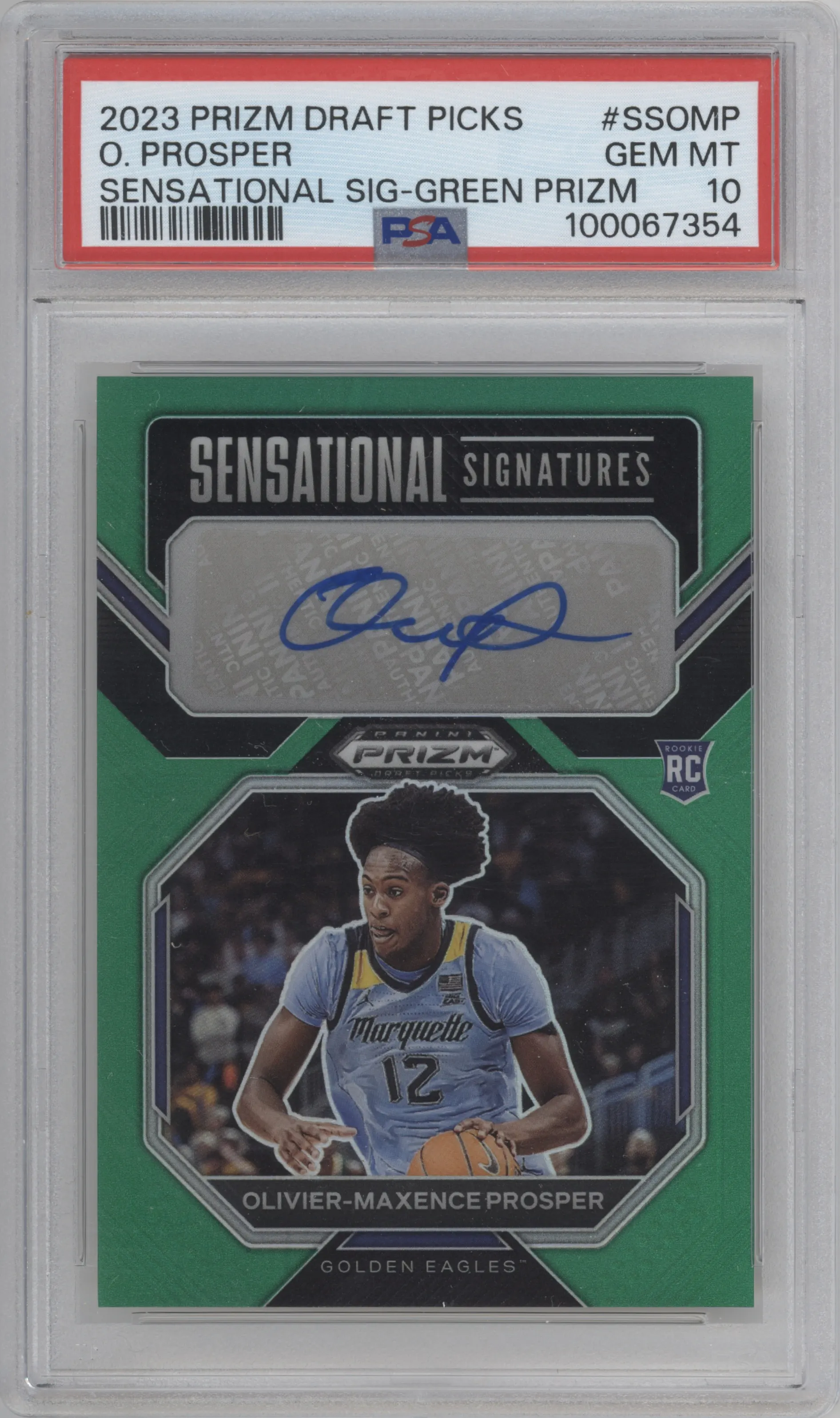 2023 Panini Prizm Draft Picks Sen.Sig. Olivier-Maxence Prosper Green Prizm PSA 10