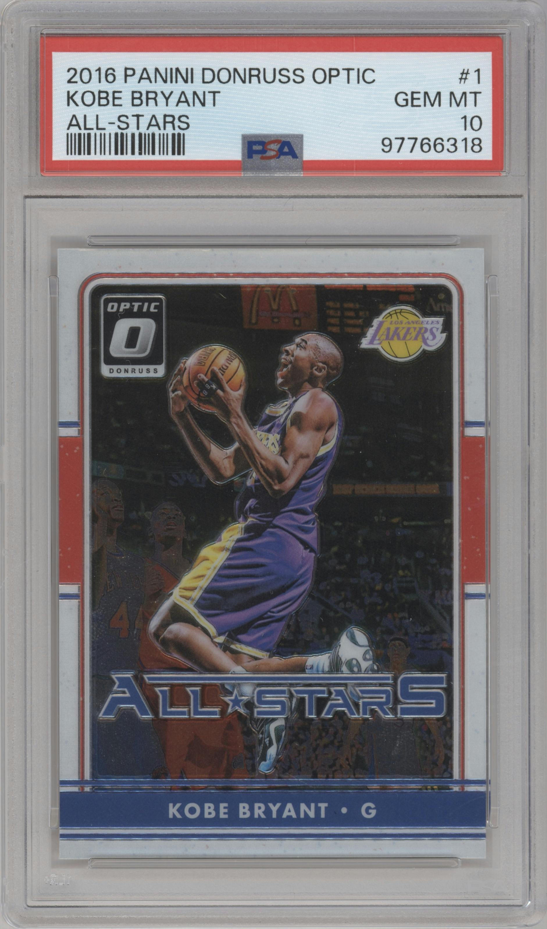 Kobe Bryant from the 2016-17 Panini Donruss Optic set graded by PSA and given an overall grade of 10.
