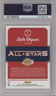 Kobe Bryant from the 2016-17 Panini Donruss Optic set graded by PSA and given an overall grade of 10.