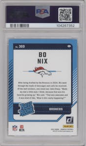 Bo Nix from the 2024 Donruss set graded by PSA and given an overall grade of 9.