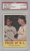 Willie Mays/Stan Musial from the 1963 Topps set graded by PSA and given an overall grade of 4.