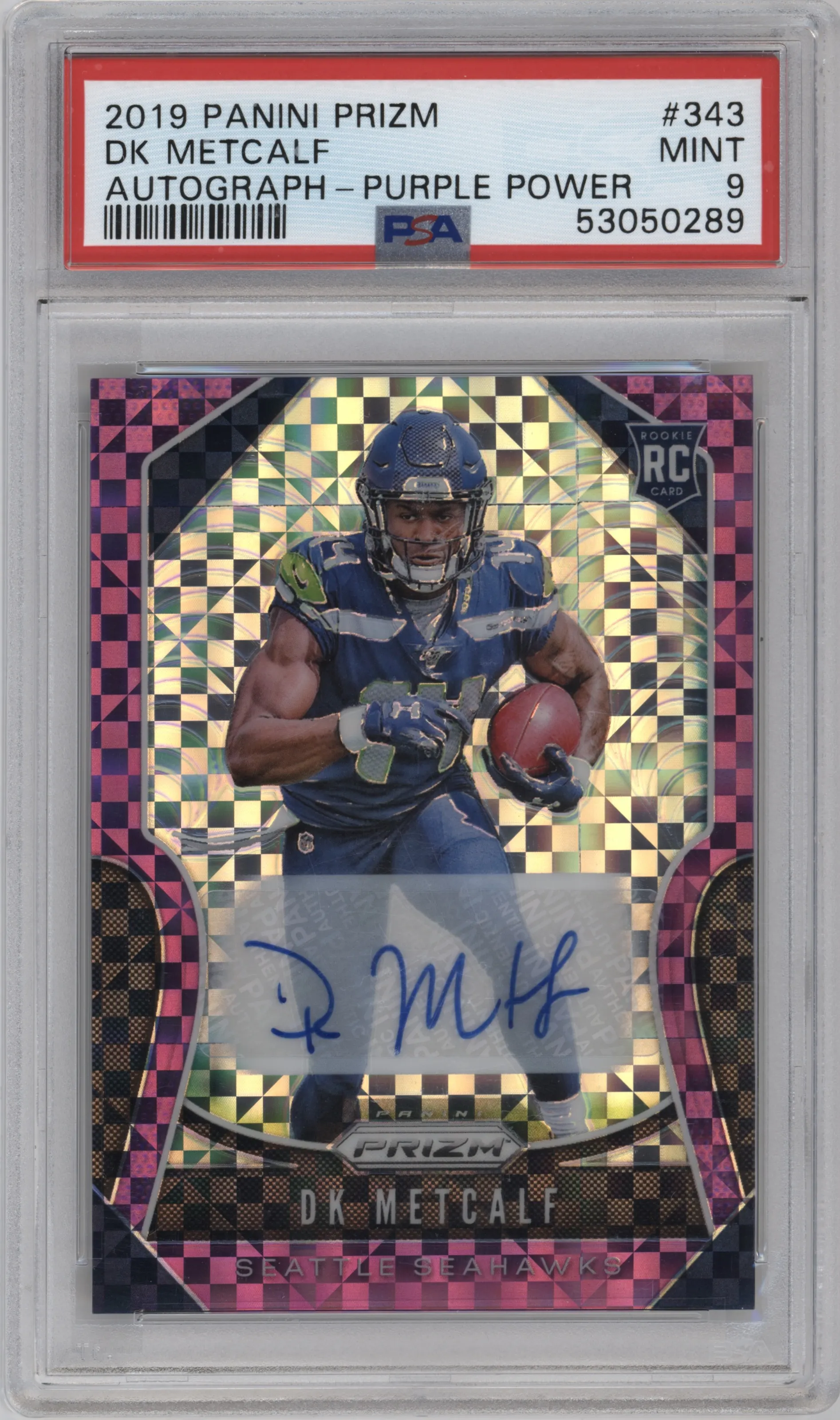 2019 Panini Prizm Rke.Auto DK Metcalf Purple Power PSA 9