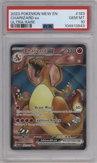 Charizard ex from the 2023 Pokemon SV set graded by PSA and given an overall grade of 10.