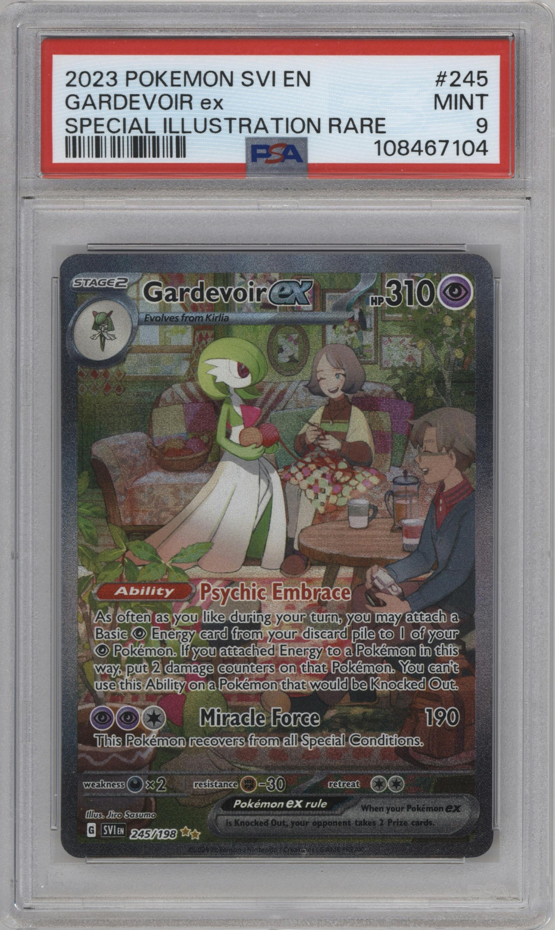 Gardevoir ex from the 2023 Pokemon SV set graded by PSA and given an overall grade of 9.