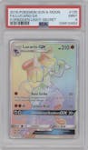 Lucario GX from the 2018 Pokemon S&M  set graded by PSA and given an overall grade of 9.
