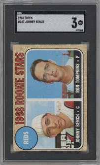 Johnny Bench/Ron Tompkins from the 1968 Topps set graded by SGC and given an overall grade of 3.