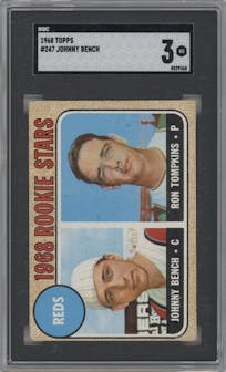 Johnny Bench/Ron Tompkins from the 1968 Topps set graded by SGC and given an overall grade of 3.