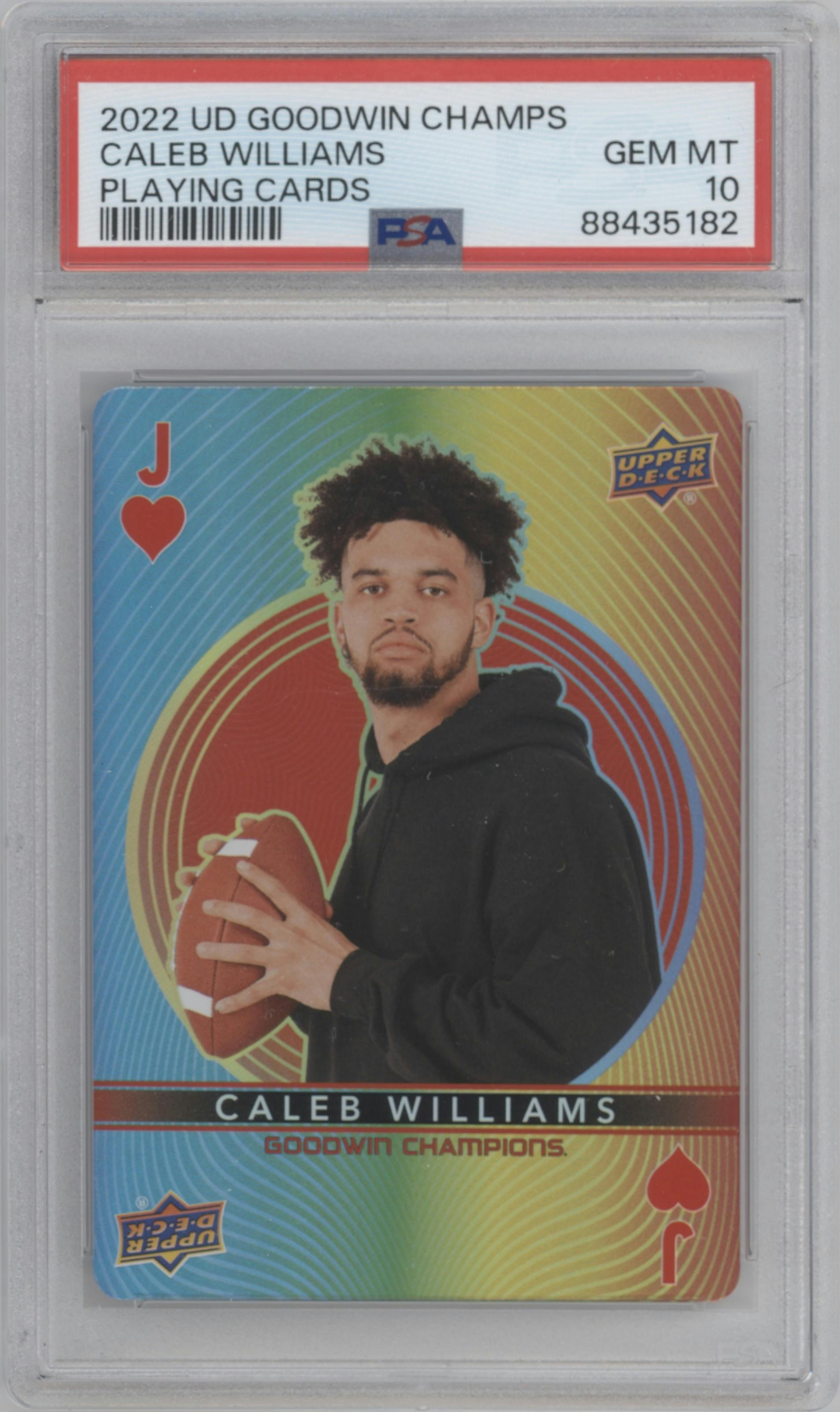 Caleb Williams from the 2022 UD Goodwin Champions set graded by PSA and given an overall grade of 10.