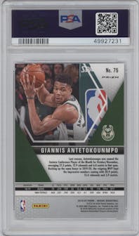Giannis Antetokounmpo from the 2019-20 Panini Mosaic  set featuring a Pink Camo parallel graded by PSA and given an overall grade of 9.