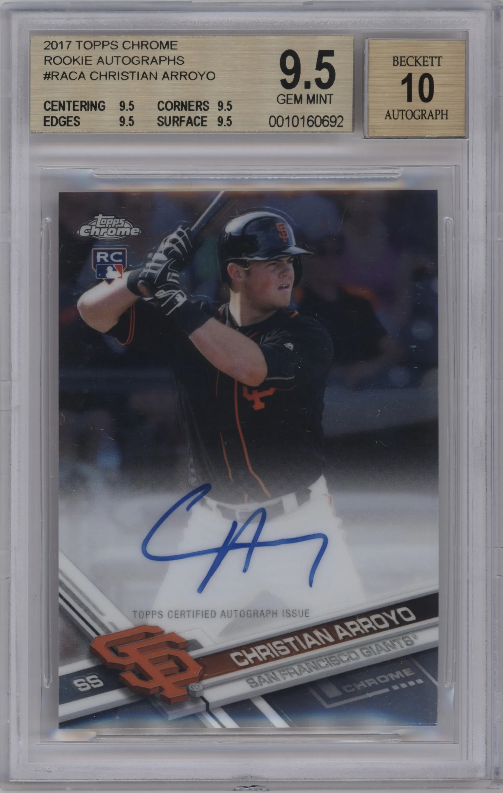 2017 Topps Chrome Rke.Auto Christian Arroyo #RA-CA BGS 9.5