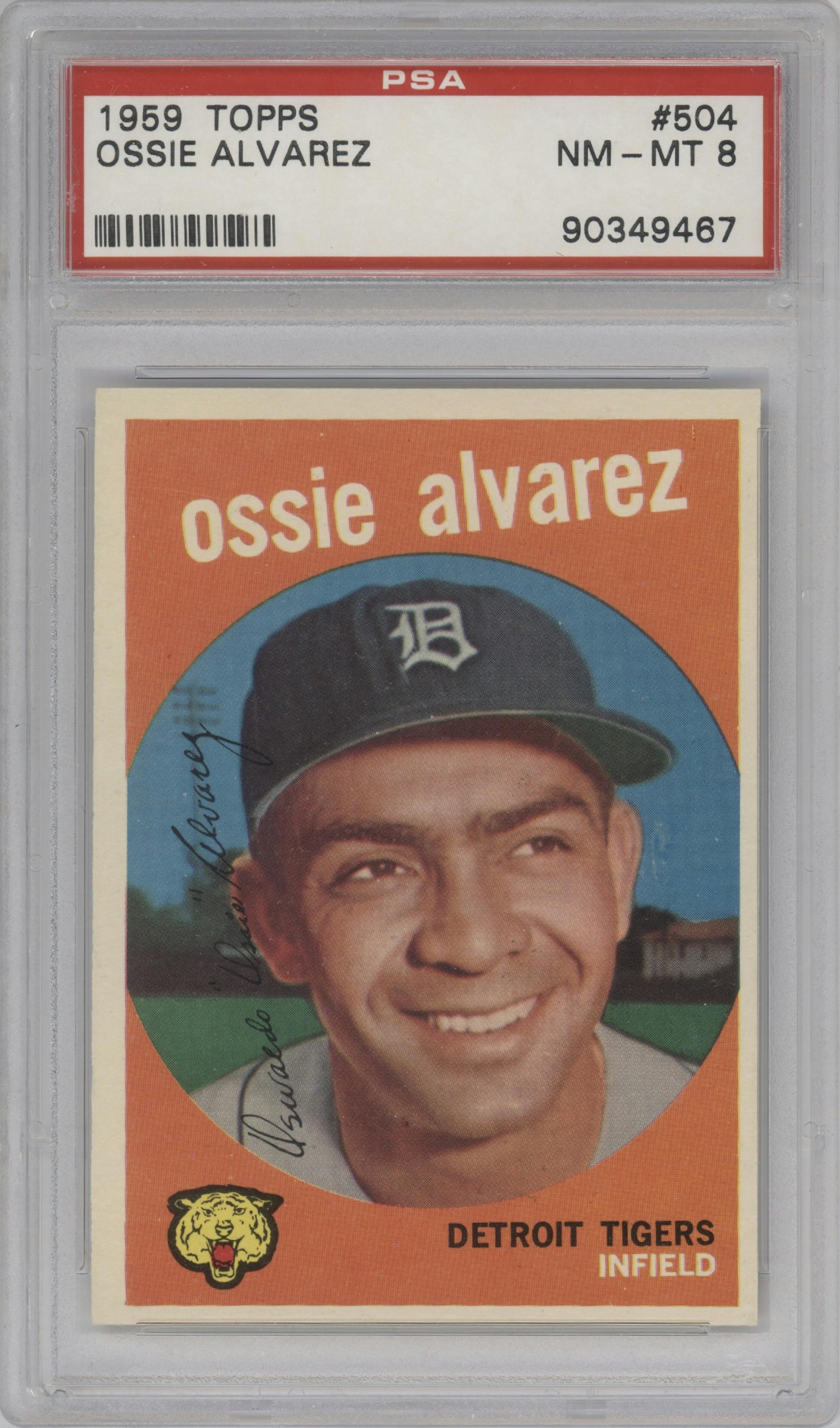 Ossie Alvarez from the 1959 Topps set graded by PSA and given an overall grade of 8.