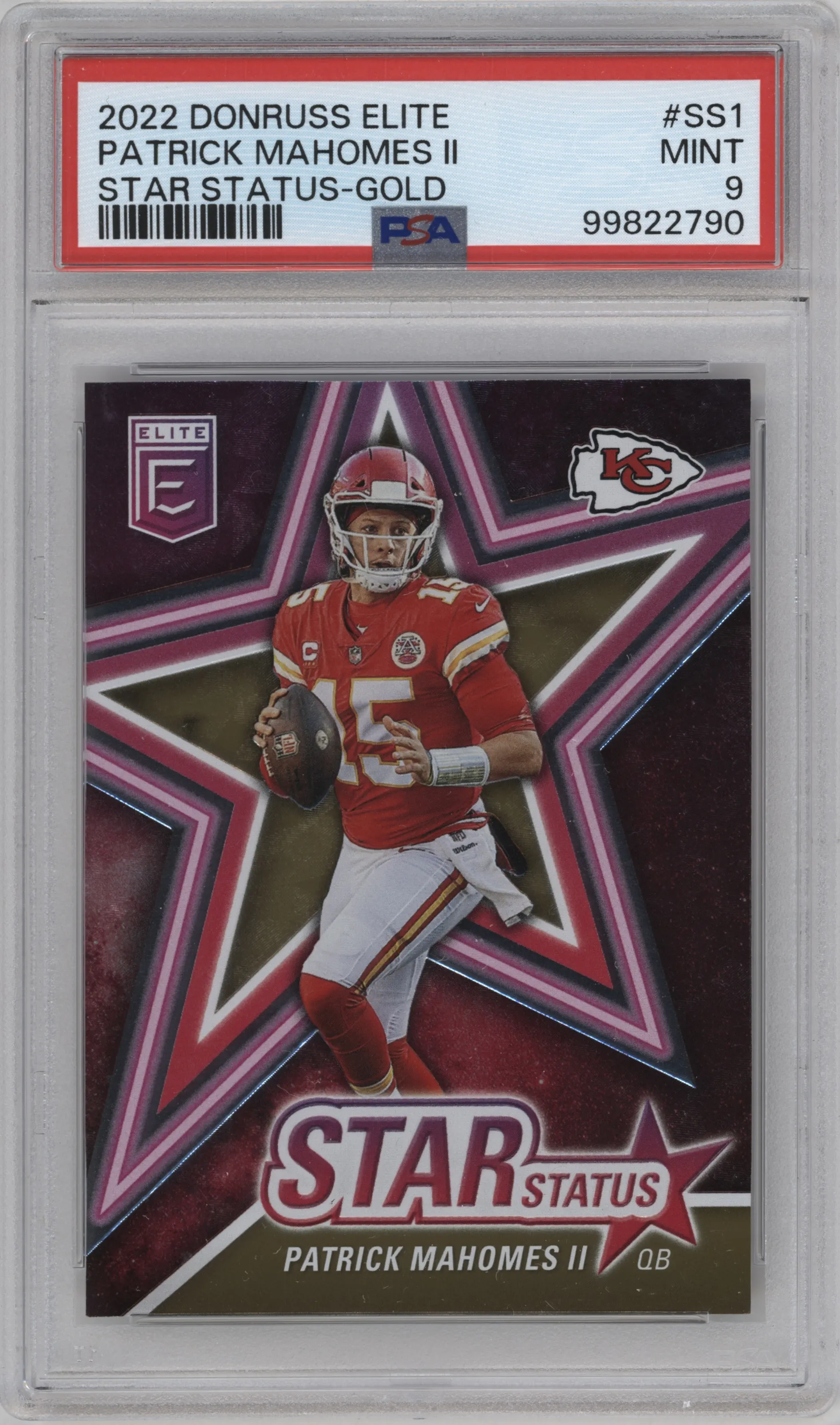 2022 Panini Donruss Elite Star Status Patrick Mahomes II Gold PSA 9
