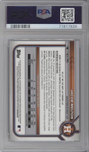 Jacob Melton from the 2022 Bowman Draft Sapphire Edition set graded by PSA and given an overall grade of 9.