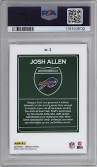Josh Allen from the 2024 Donruss set graded by PSA and given an overall grade of 9.