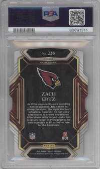 Zach Ertz from the 2021 Panini Select set featuring a Die-Cut Zebra parallel graded by PSA and given an overall grade of 10.