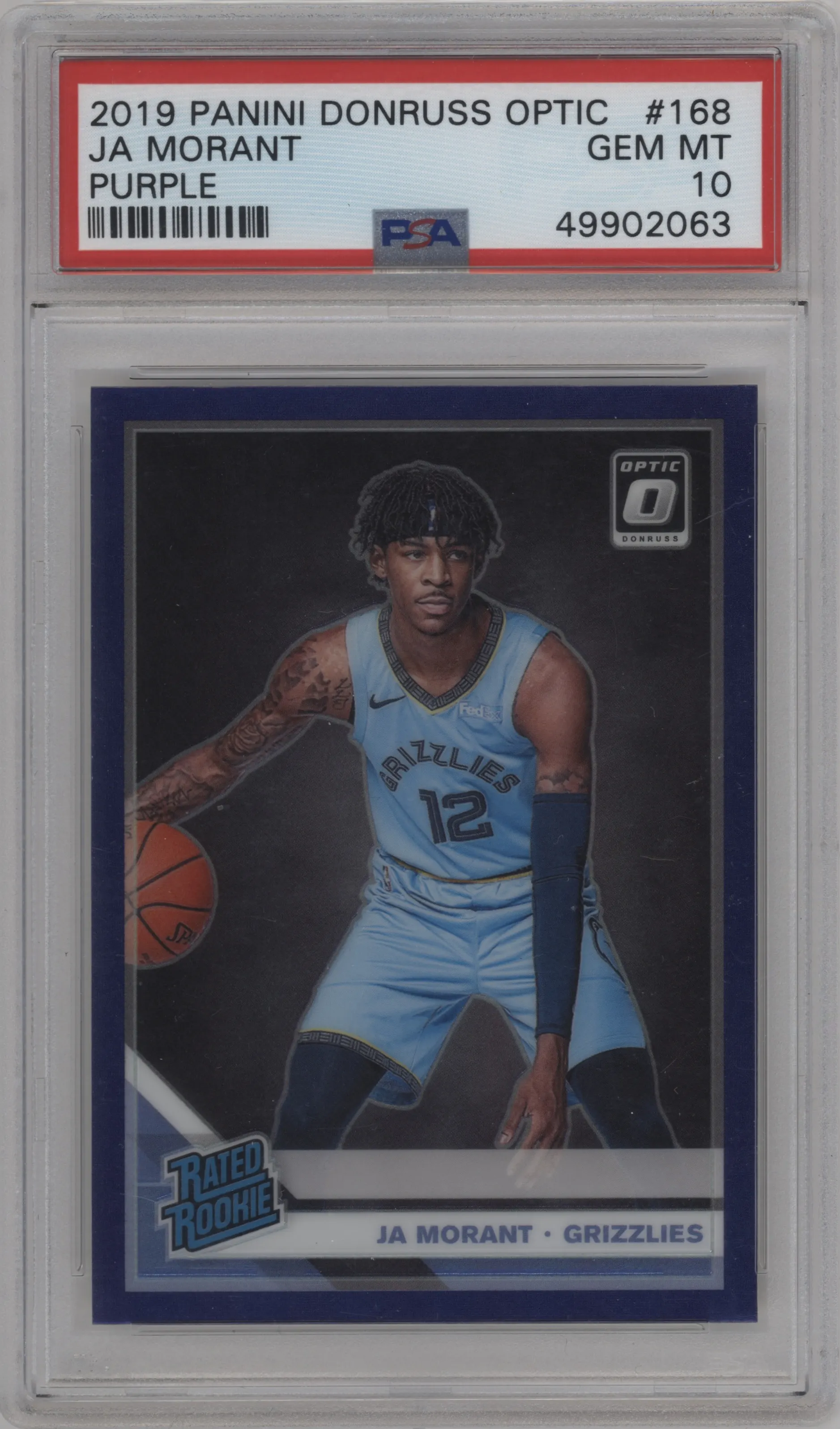 2019 Panini Donruss Optic Rated Rookie Ja Morant Purple #168 PSA 10