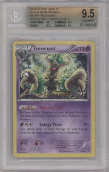 Trevenant from the 2016 Pokemon XY set featuring a BREAKPoint Pre-Release Promo parallel graded by Beckett and given an overall grade of 9.5.