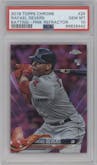 Rafael Devers from the 2018 Topps Chrome set featuring a Pink Refractor parallel graded by PSA and given an overall grade of 10.