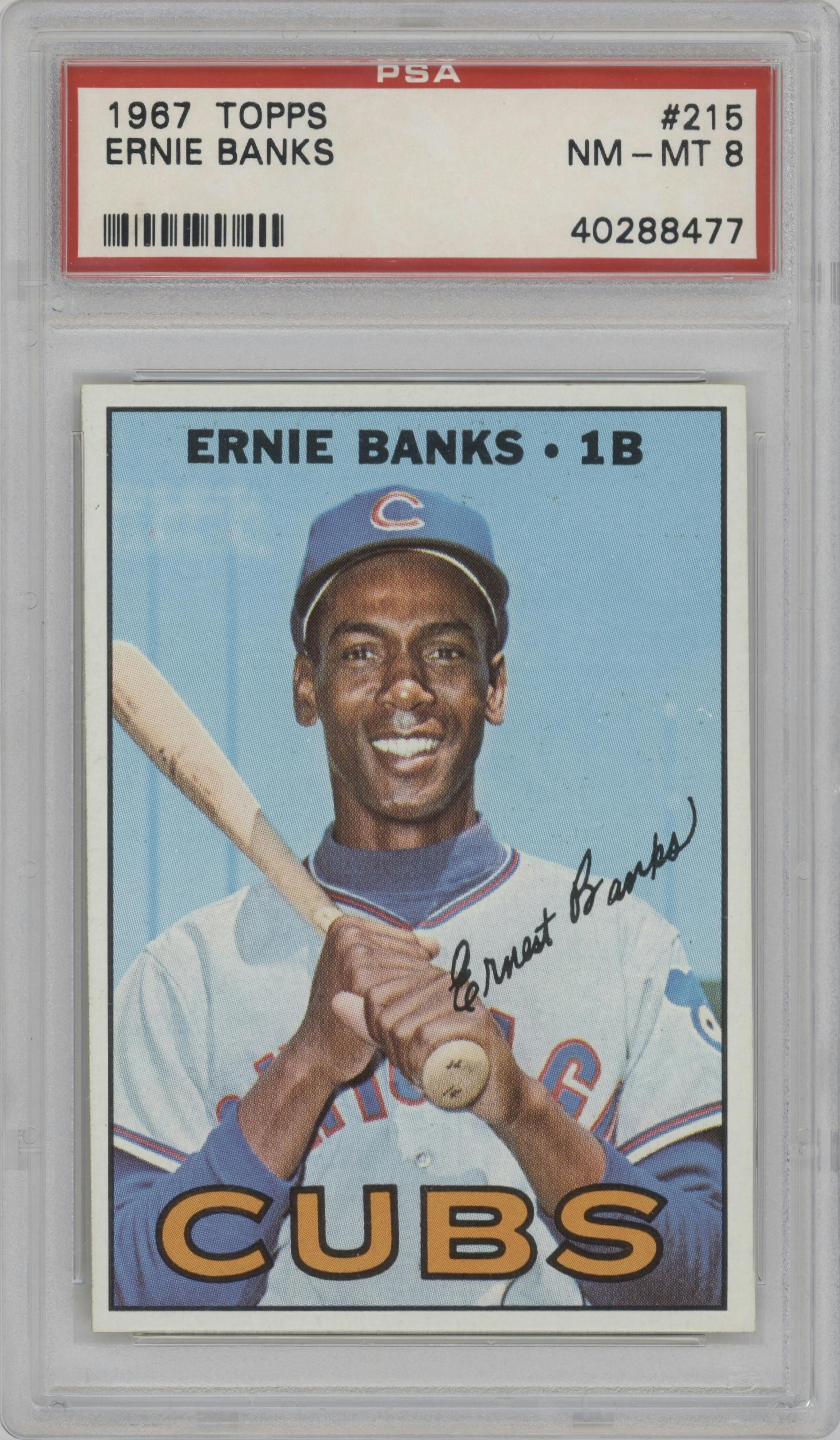 Ernie Banks from the 1967 Topps set graded by PSA and given an overall grade of 8.