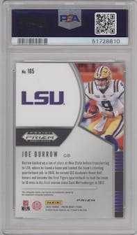 Joe Burrow from the 2020 Panini Prizm Draft Picks set featuring a Pink Pulsar parallel graded by PSA and given an overall grade of 10.