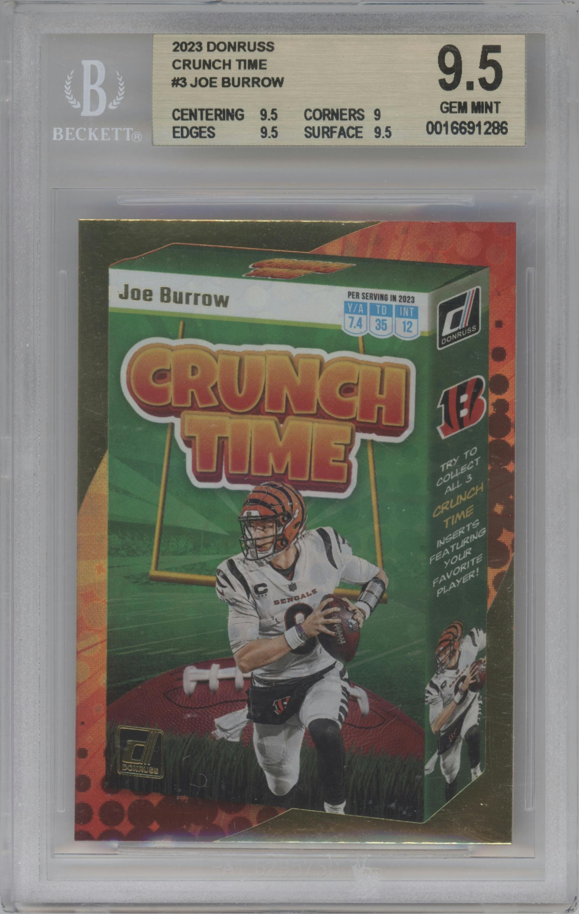 Joe Burrow from the 2023 Panini Donruss set graded by Beckett and given an overall grade of 9.5.