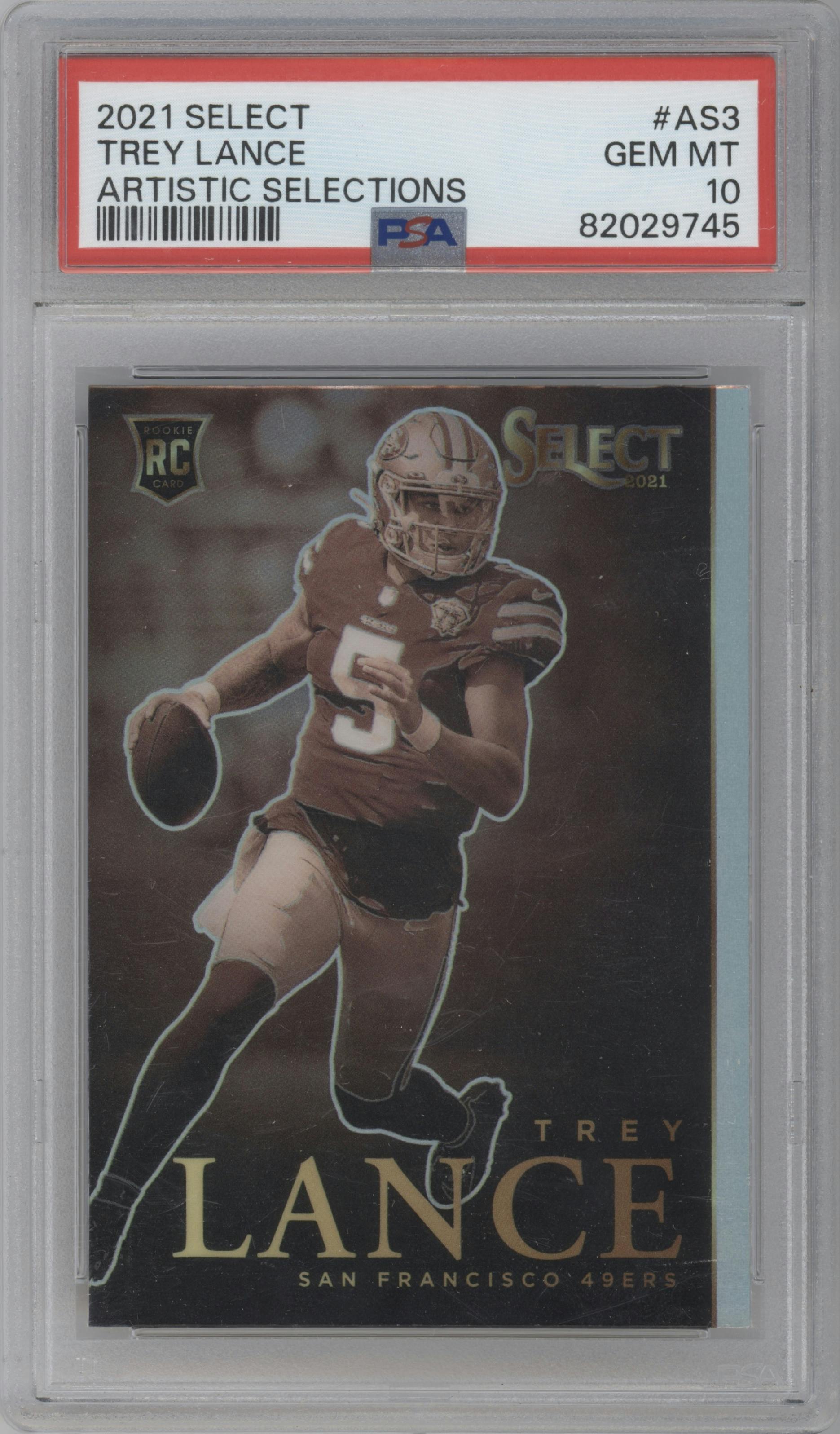 Trey Lance from the 2021 Panini Select set graded by PSA and given an overall grade of 10.