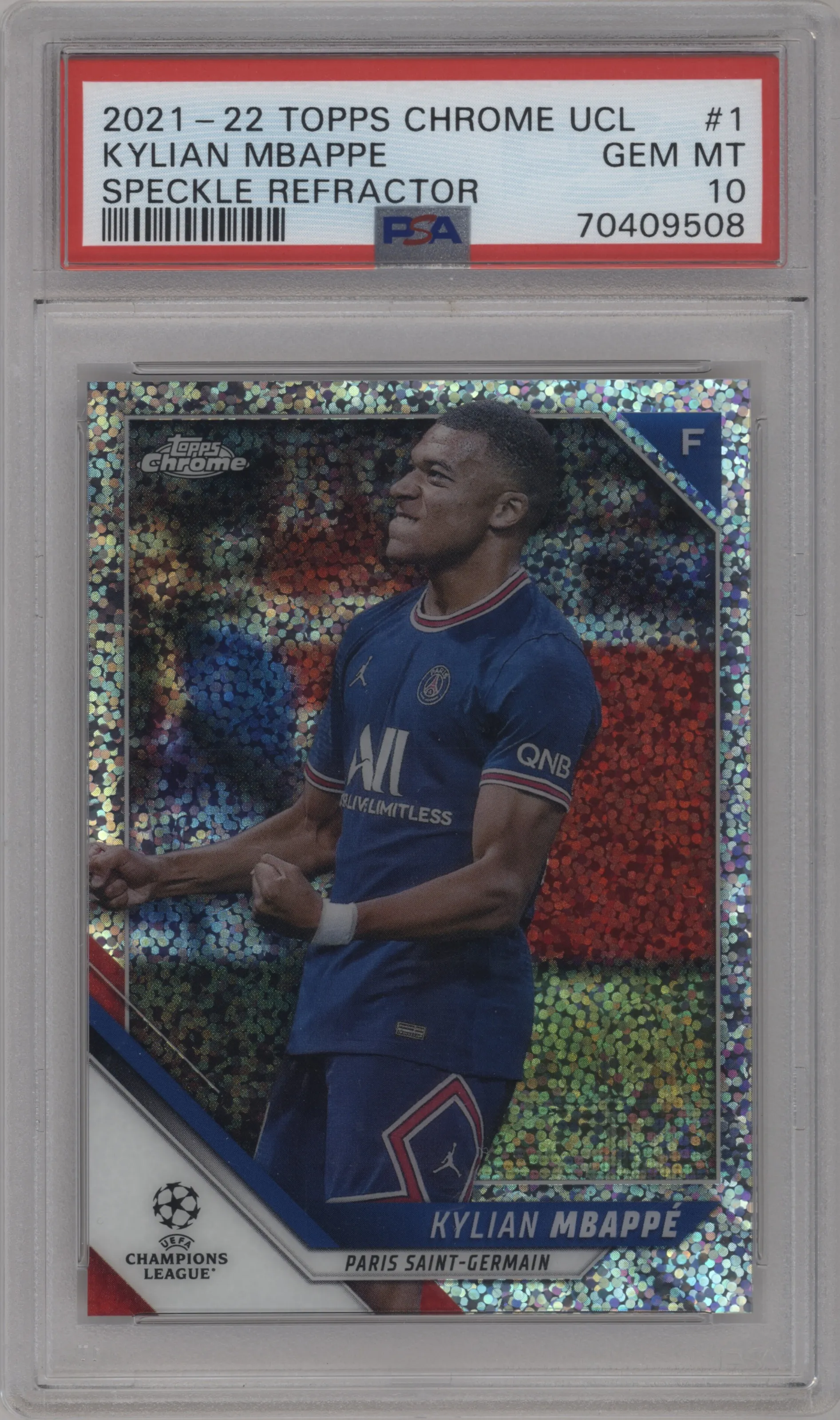 2021 Topps Chrome UEFA Champions League Kylian Mbappe Speckle Refractor #1 PSA 10
