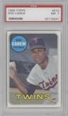 Rod Carew from the 1969 Topps set graded by PSA and given an overall grade of 7.