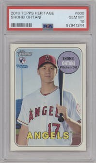 Shohei Ohtani from the 2018 Topps Heritage High Number set graded by PSA and given an overall grade of 10.